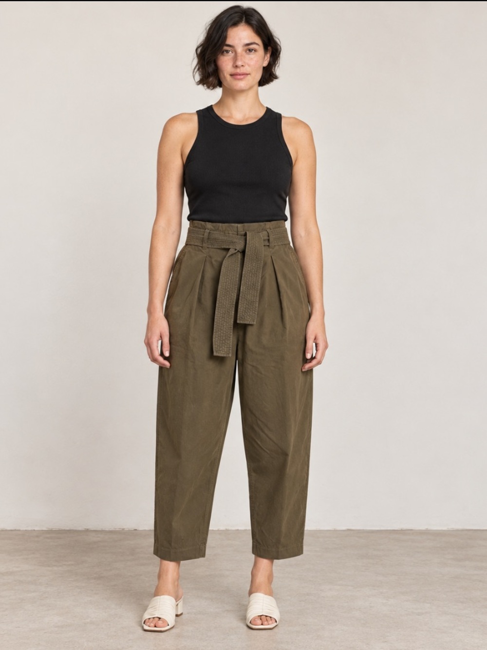 3.1 Phillip Lim Origami Pleated Belted Cotton Pants Olive Size 10